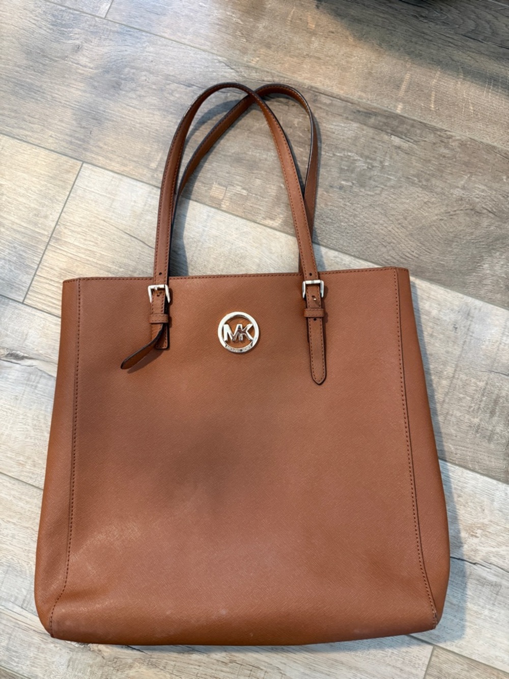 Michael Kors Cognac Leather Tote with MK Medallion